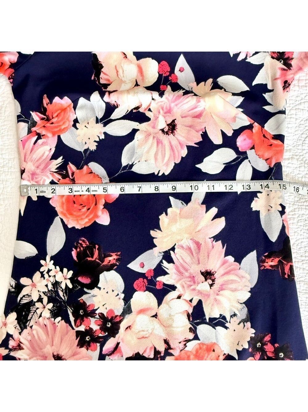 Eliza J Navy Blue Floral Bell Sleeve Mini Dress Size 2 Fit & Flare Party - Picture 13 of 15